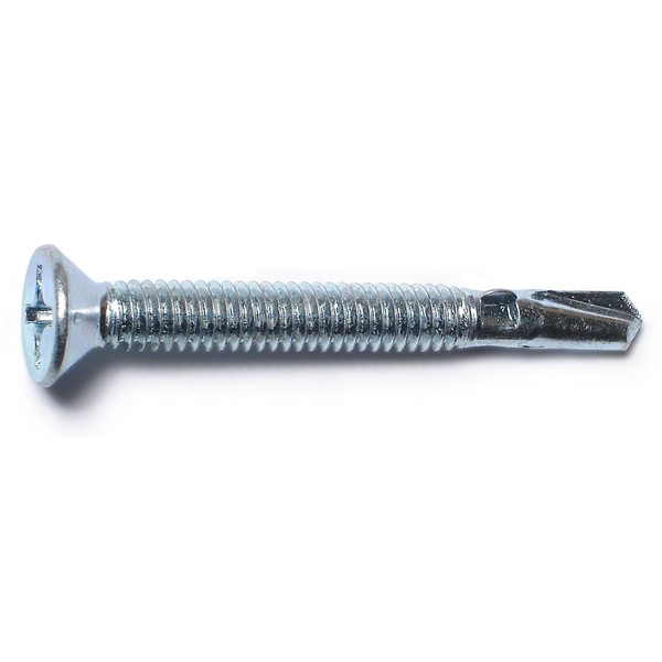 Midwest Fastener Self-Drilling Screw, #12 x 2 in, Zinc Plated Steel Flat Head Phillips Drive, 100 PK 07230